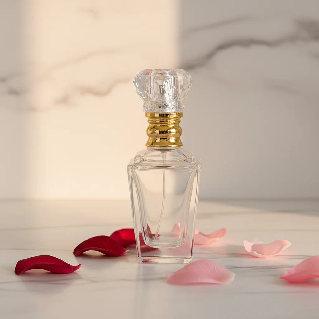 60ml High Quality Empty Transparent Glass Perfume Bottle with Pump Sprayer Gold Cap Dubai Low MOQ