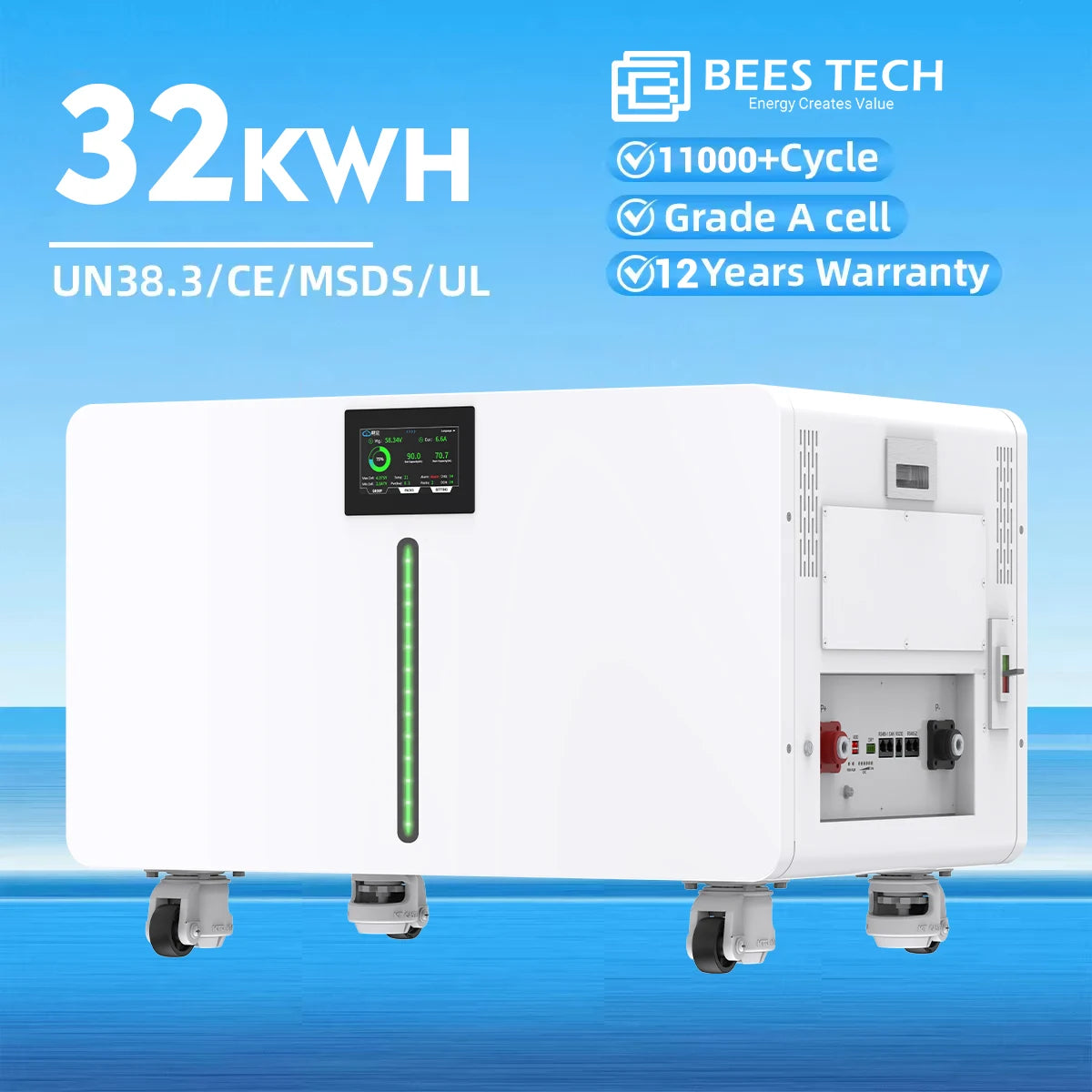 NEW 32KW Moveable Wall Mounted LiFePO4 51.2V 32kwh 30kwh 628Ah 11000 Cycles Lithium Ion Battery Pack Home Energy Storage System