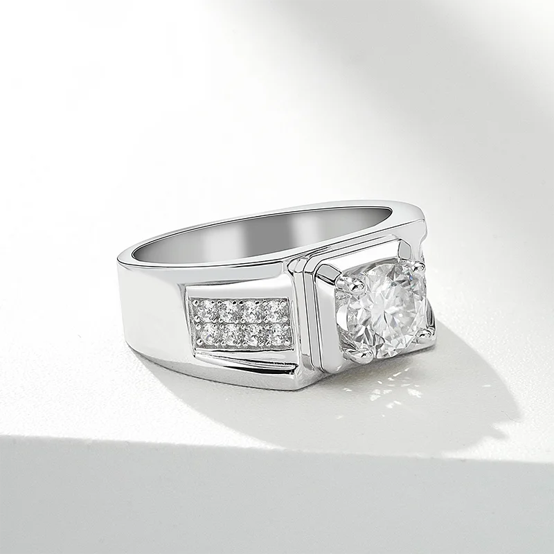 Sterling Silver 925 Ring Moisssnite Diamond Men Ring 1CT D Color Engagement Moissanite Men Rings