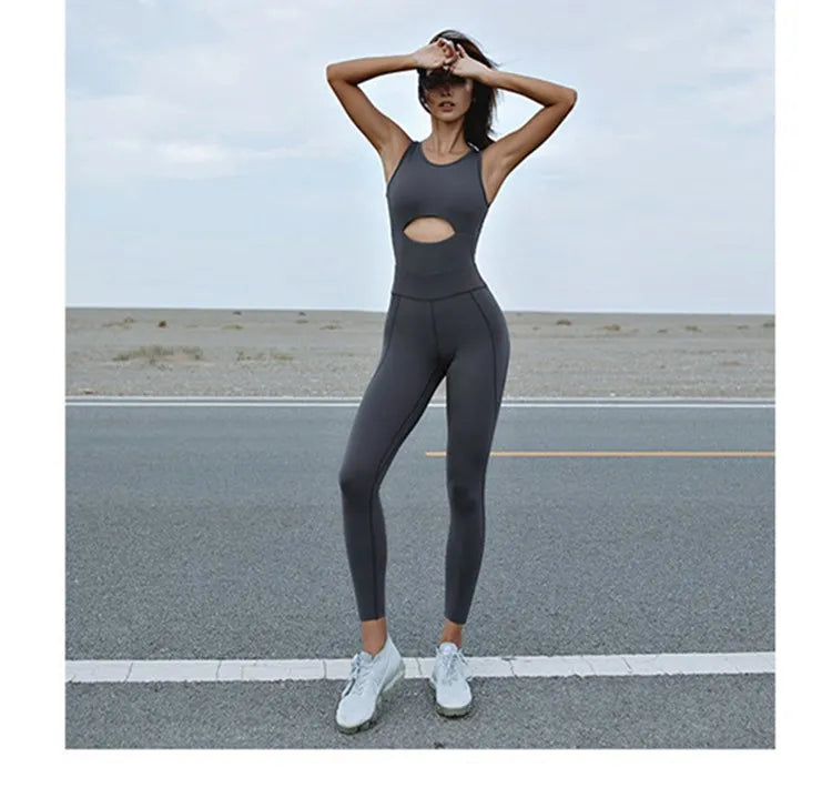 Sexy Back Hollow Women Aerial Yoga Sport Suit Fitness Jumpsuit With Pad Women High Elasticity Gym Dance Training Athletic Suit
