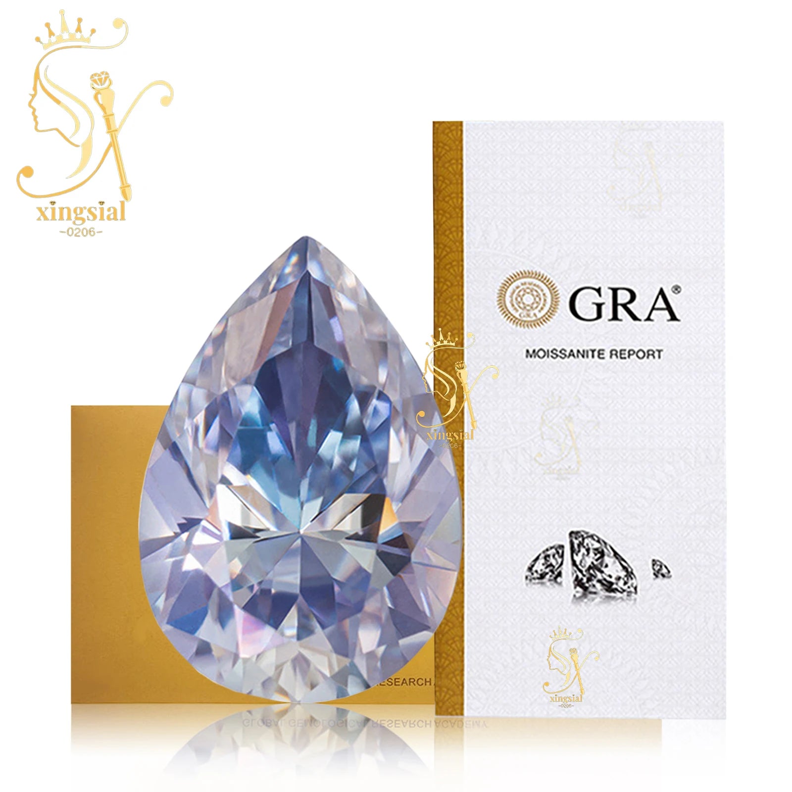 Xingsial 4x6mm 9x13mm Multiple Color VVS1 0.5ct 5ct GRA Certificated Pear Cut Synthetic Diamond Gemstone Loose Moissanite Stone