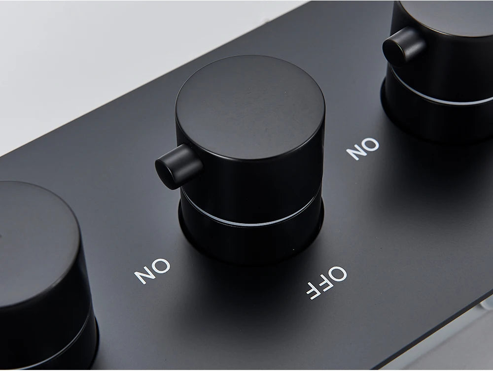 Black Thermostatic Valve 3-4 Outlet Thermostate Shower Diverter Mixer Valve Round Knobs Concealed Mixers Shower Diverter Brass