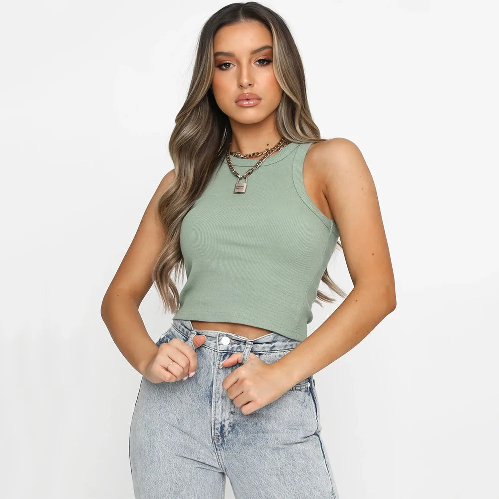 Liu Ming Cheap New Fashion Women's Summer Crop Top Wholesale Basic Sports Tank Tops Sexy Seamless Knitted