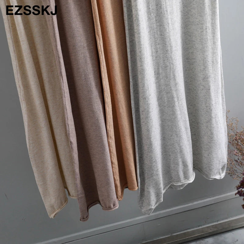 Ezsskj Spring summer 2020 Woman Knitted Tank Dress Casual Long Camisole Vest dress Women Loose  cashmere maix a-line dress