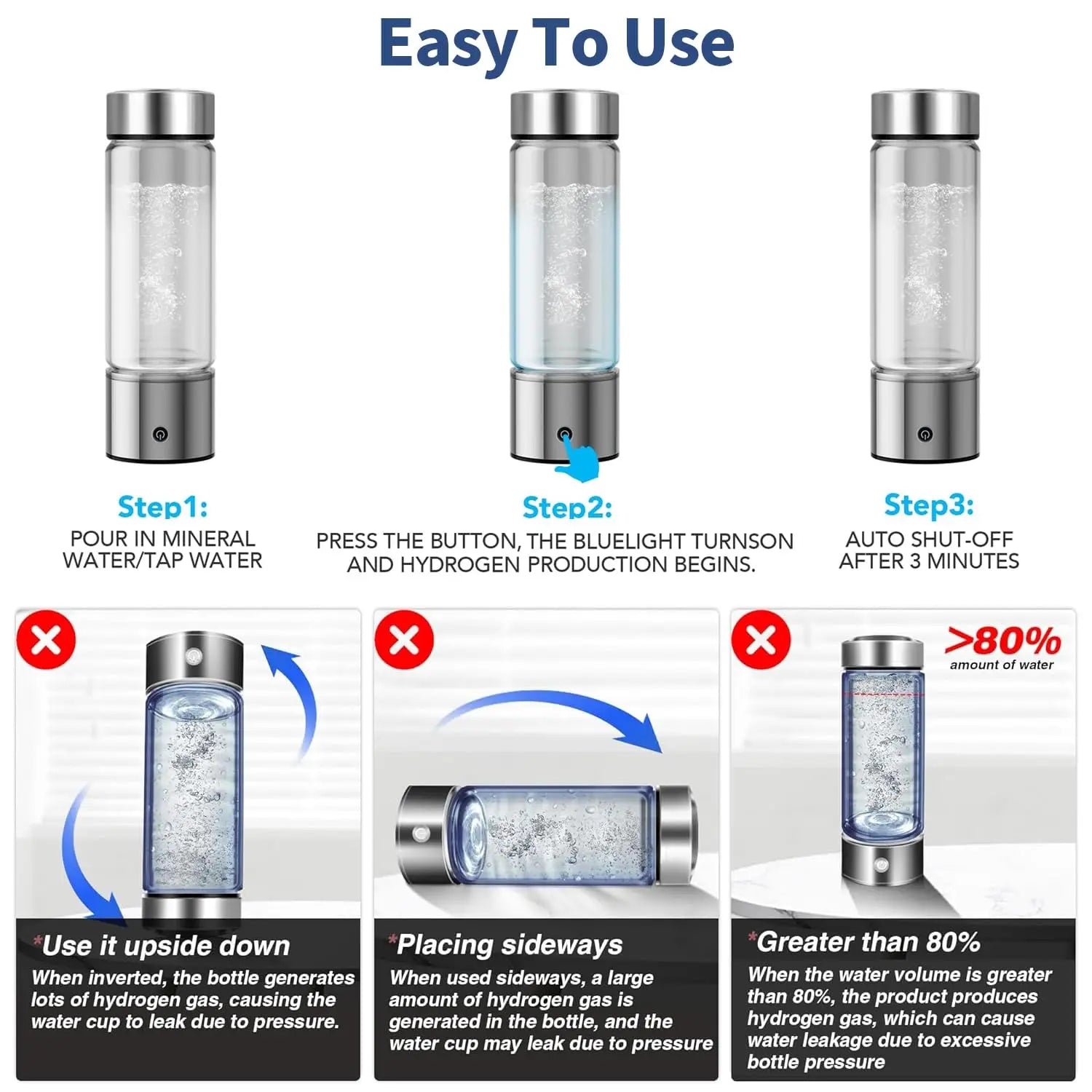 Custom logo 420ml 550ml 14oz 19oz Silver Black Hydrogen-rich Water Ionizer Bottle H2 Hydrogen Rich Water Cup with Cup Protector