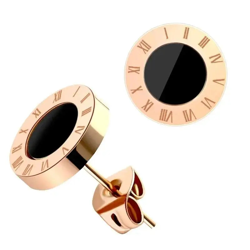 Fashion Chic Stainless Steel  Crystal Stud for Women Men Jewelry Vintage Roman Numerals Small Earring