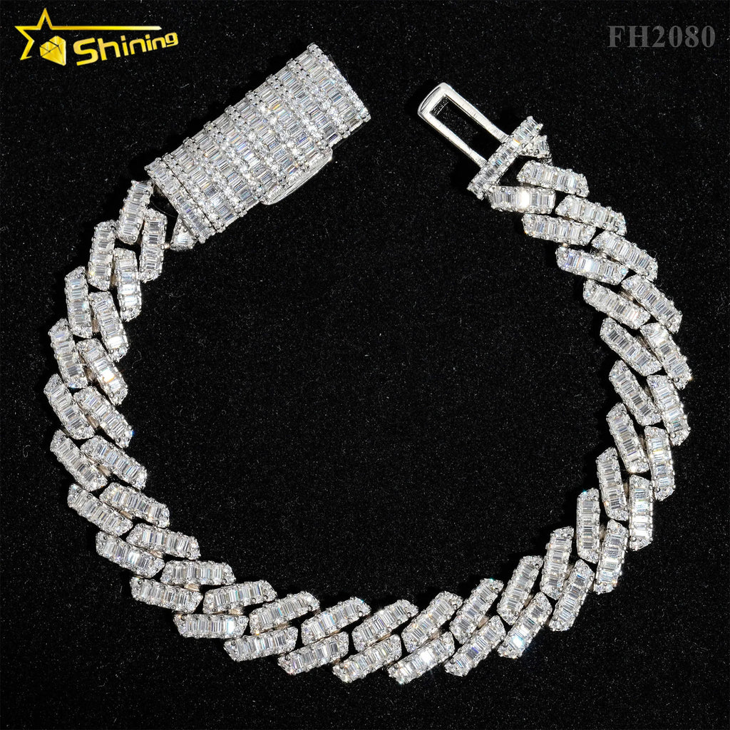 Hot Selling Pass Diamond Tester 925 Sterling Silver 10mm 15mm  20mm Moissanite Cuban Link Chain Mens Cuban Bracelet
