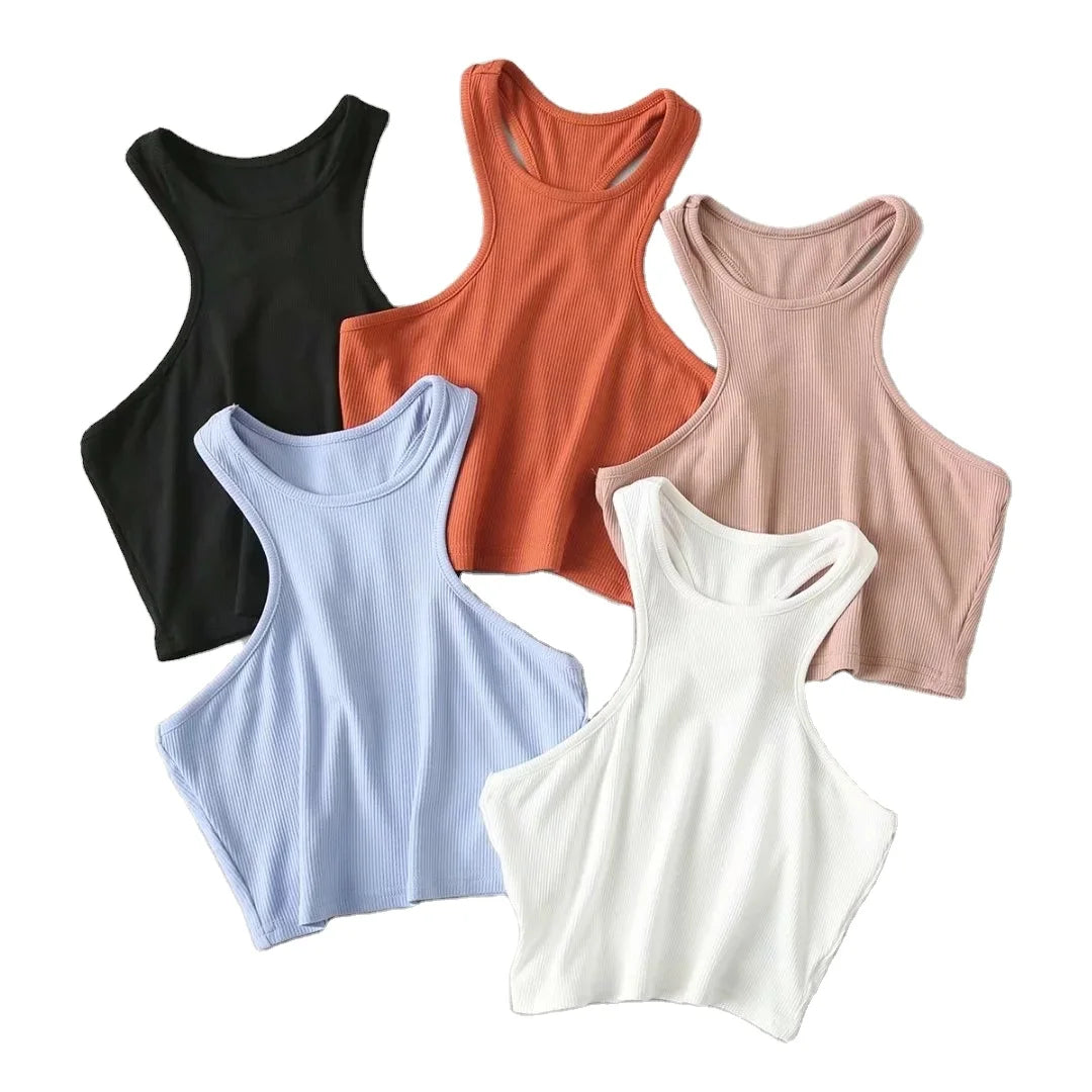 Custom Logo Vest Summer 2026 Ribbed Crop Tops Short Sleeveless Women Crop Tank Top