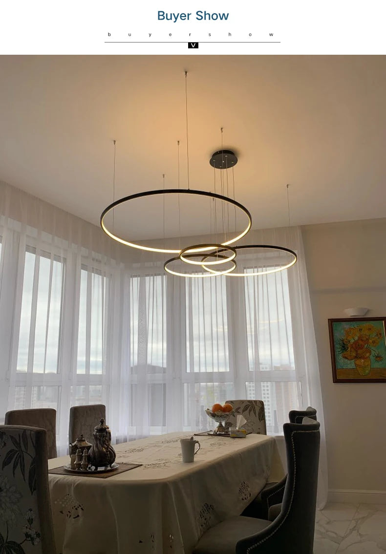 New Modern LED Chandelier for Living Room Bedroom Dining Room Aluminum Ring Indoor Pendant Chandelier Lamp Lighting