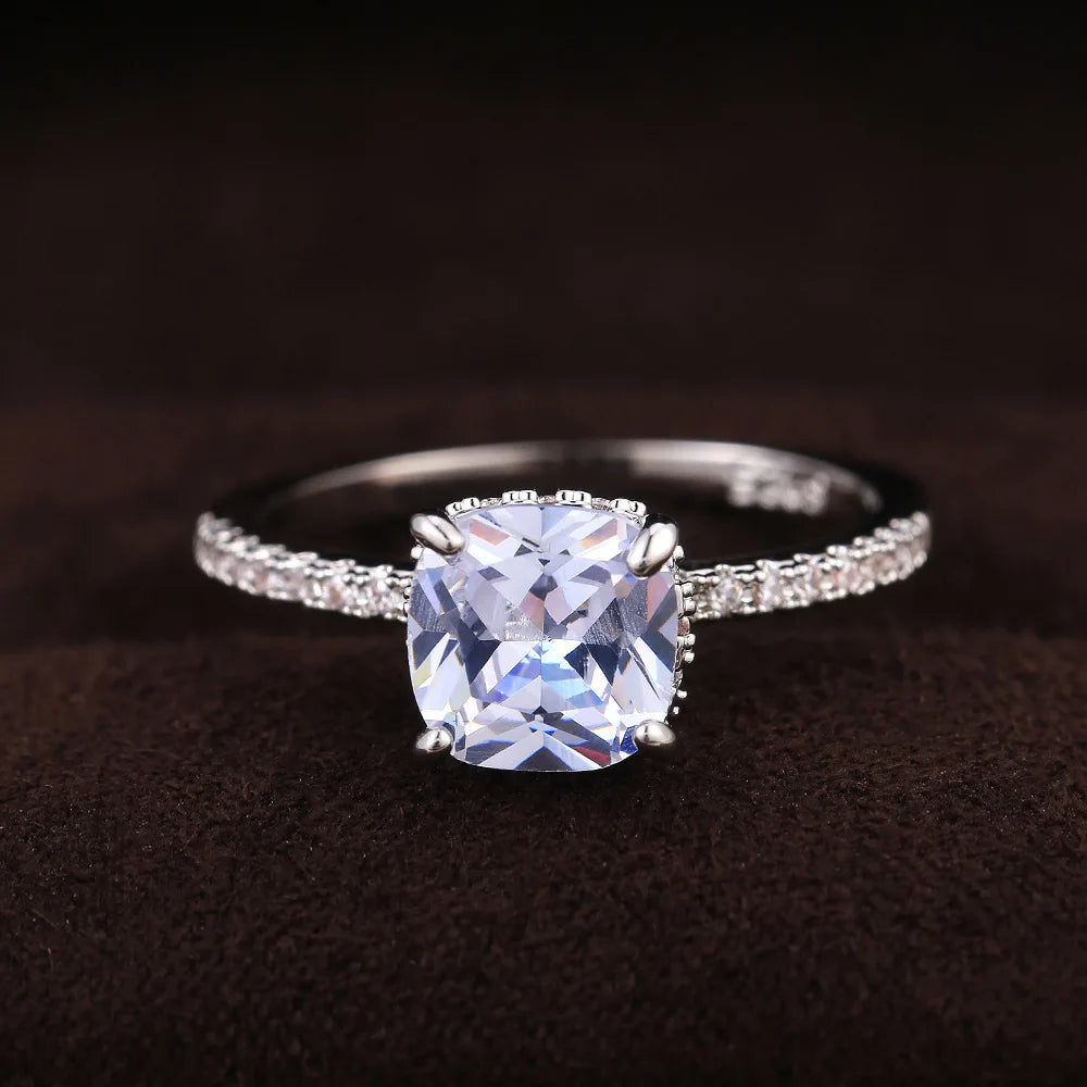 Elegant Pave Stone Ring For Women Bridal Style Fashion Finger Jewelry