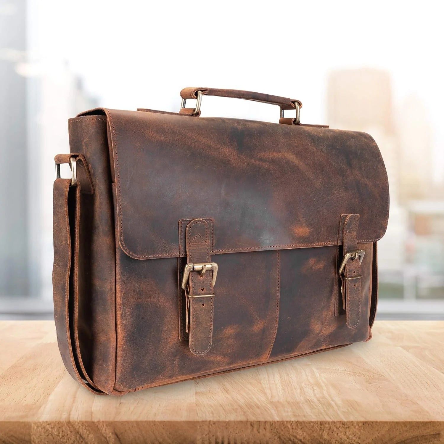 Men's and Women's Fashionable Genuine Leather Travel Messenger Office Crossbody Laptop Briefcase Protective College Satchel Bag