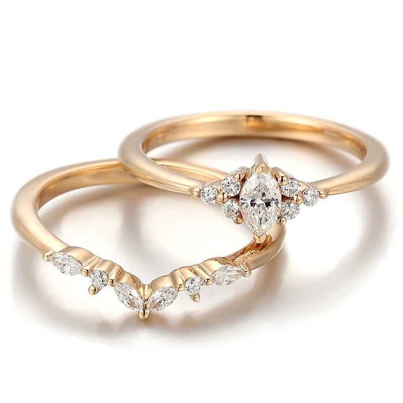 Factory Custom 18K Solid Gold IGI Certified Double Ring Fashionable Lab Diamond Promise Rings for Women Weeding Engagement