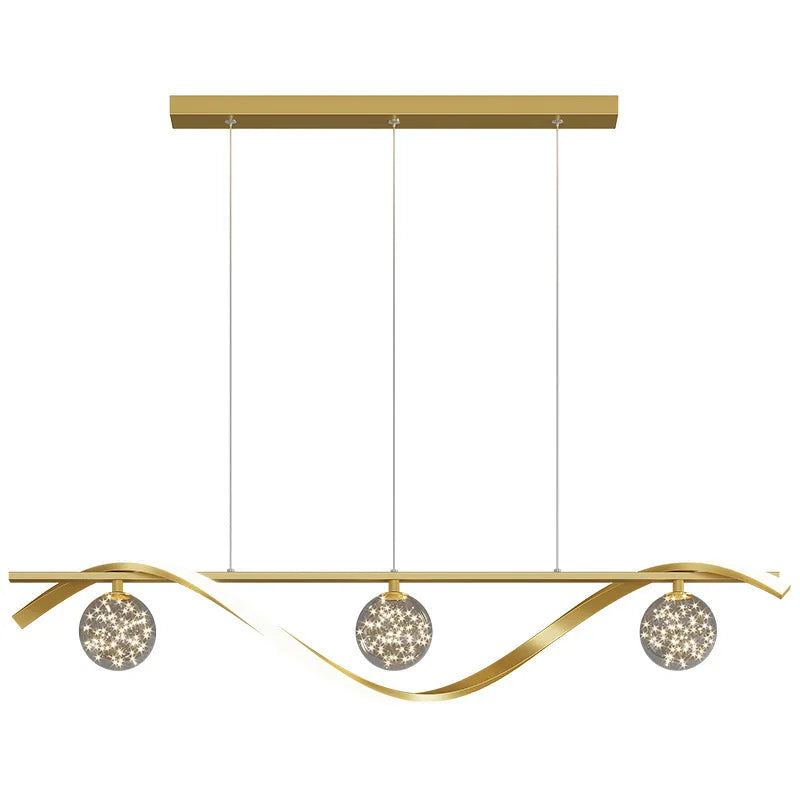 Nordic LED AC Middle Size Iron Gold Pendant Light Luxury Long Strip Chandelier for Dining/Living Room Bar Simple Modern
