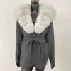 Women's New Spring Fashion Soft Midi Fox Fur Collar Knitted Cardigan Sweater Coat Casual Outerwear for Winter