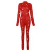Oem Autumn Solid Long Sleeve O-neck Casual Knit Holes Long Sleeve Jumpsuit Streetwear Casual Women's Ripped Jumpsuit
