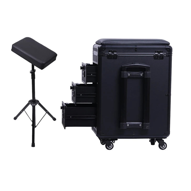 Professional Acrylic Contemporary Rolling Makeup Tattoo Trolley Case with Wheels Armrest Stand Storage Organizer for Home Office