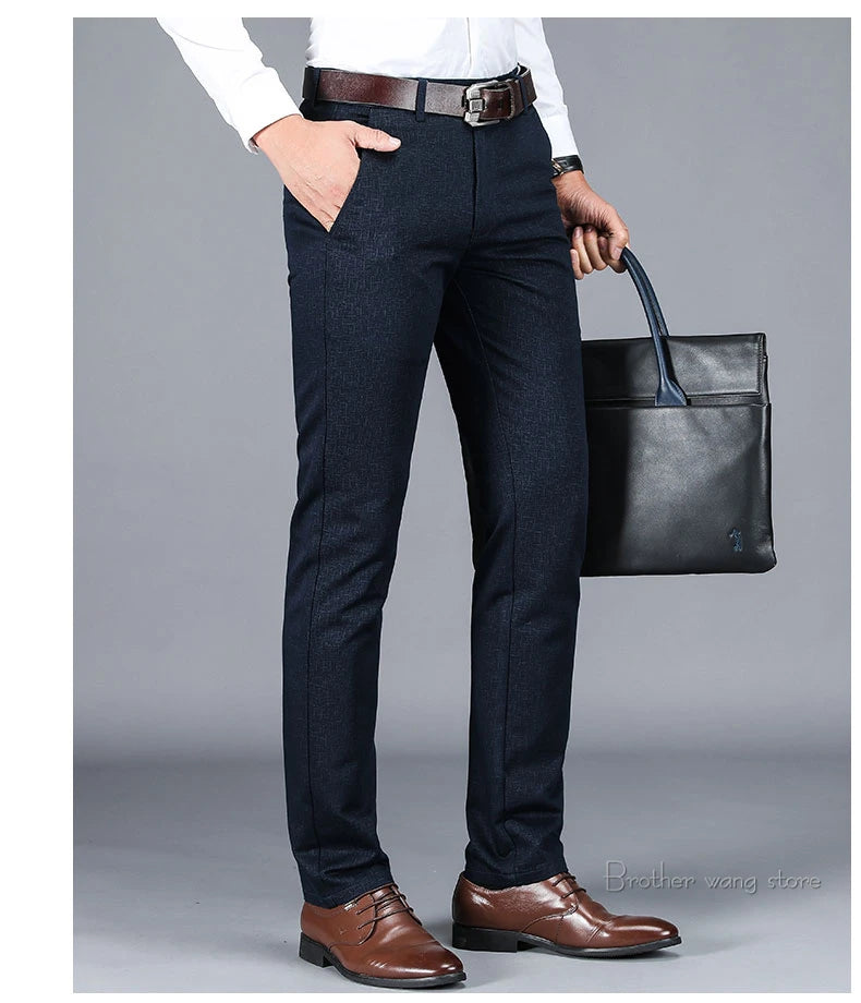 Winter New Men's Warm Casual Pants Business Fashion Fleece Thick Plaid Trousers Office Stretch Pants Male Brand Clothing