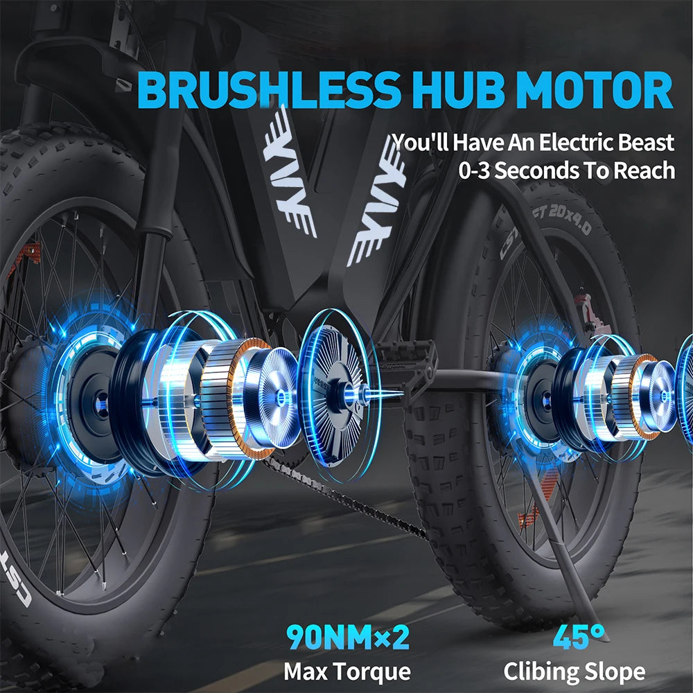 US Free Shipping Yvy Ridstar Q20pro 52V 40AH Dual Motor Electric Bicycle Electric Mountain Dirt Bikes Fat Tire EBike for Adults