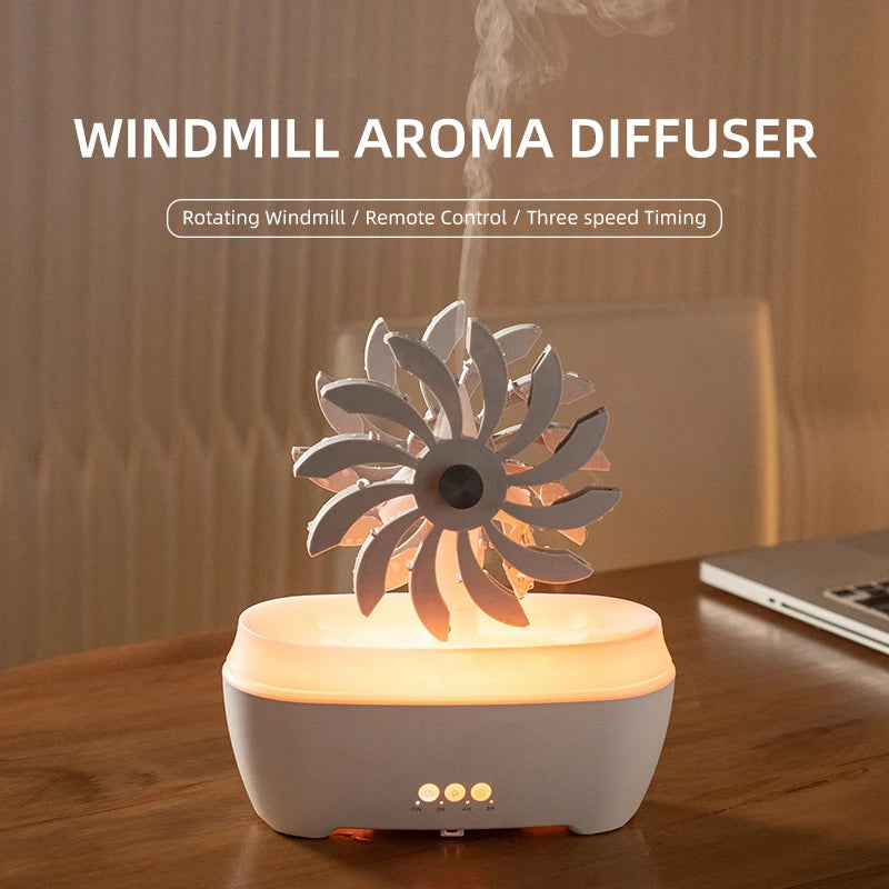 Spinning Windmill Aroma Diffuser Humidifier with Essential Oil Spray for Aromatherapy Colorful Lighting Remote Control YS