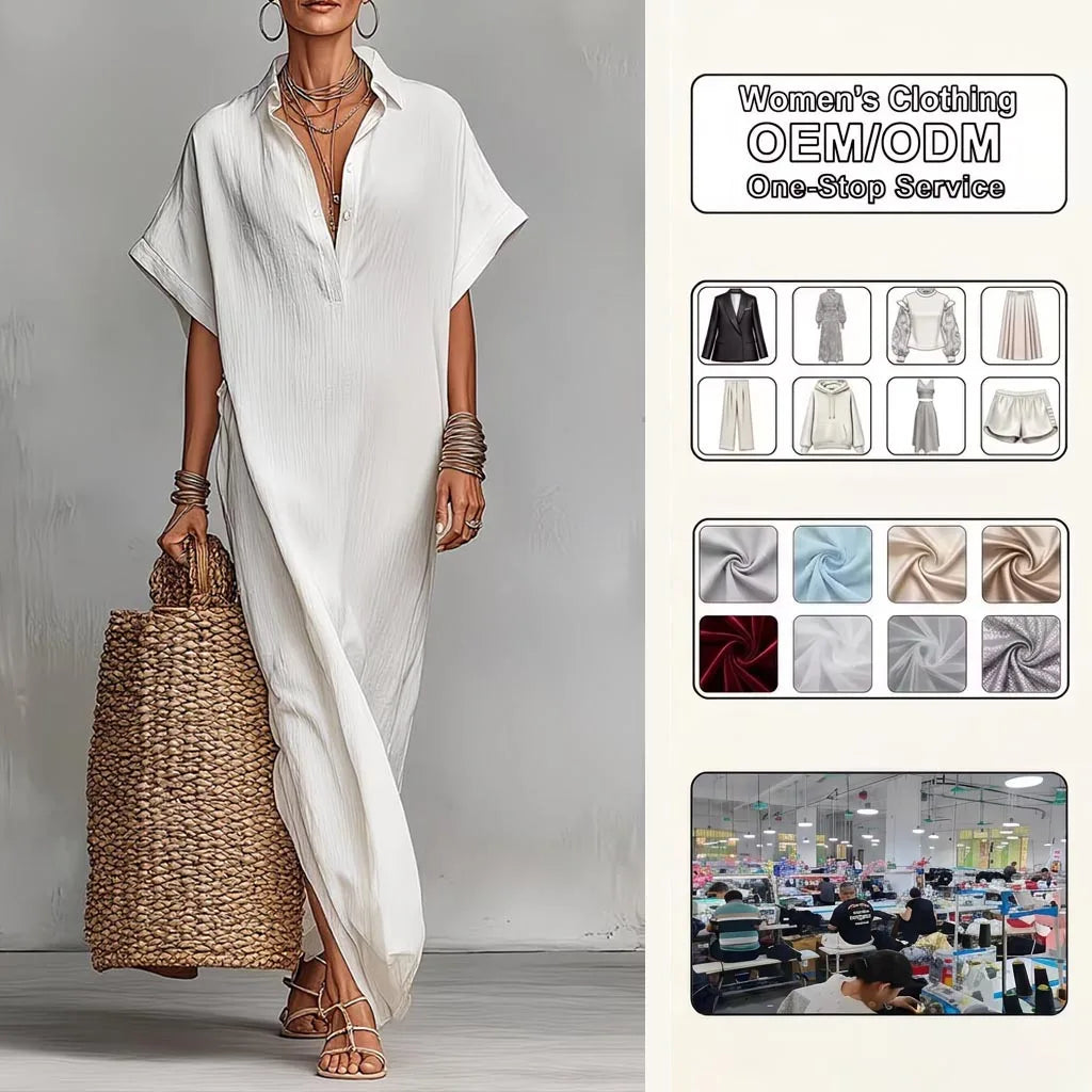 2026 Summer Maxi Pure Color Casual Fashion Sleeve Flared Side Split Dress