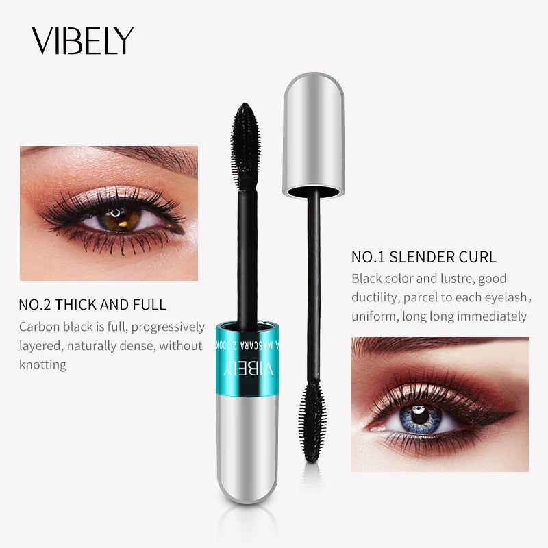 QIC 4D Silk Fiber Lash Mascara 2 in 1 Thrive Mascara Makeup Waterproof Lengthening Thickening Mascara VIBELY 4D