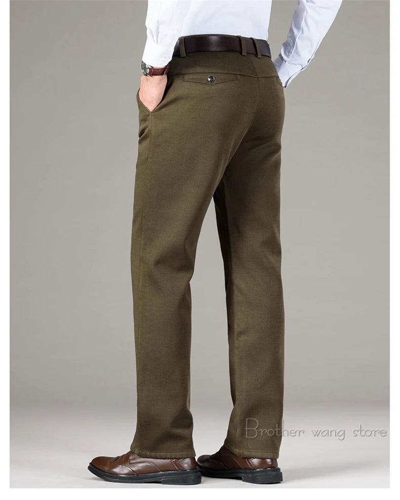 5 Colors Winter Men's Warm Fleece Casual Pants Classic Style Business Fashion Straight Khaki Modal Thick Trousers Male Brand