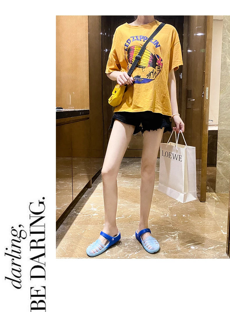New Summer Jelly Sandals Women Outdoor Casual Slip On Garden Beach Shoes Female Rubber Clogs Non-slip Slides Breathable Slippers