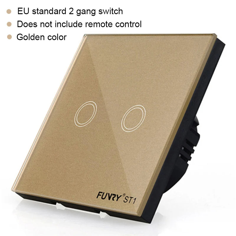 EU Standard 2Gang 170-240V 433MHz Wall Switch Touch Switch Smart Remote Control Luxury Crystal Glass Surface Waterproof 86*86mm