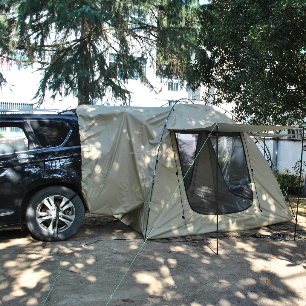 6-Person Size Car Rear Tent with Four Large Window Car Tailgate Tent Back SUV Tent with Large Awning, 6 Person Trunk Tent
