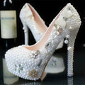 BS031 White Color Rhinestone Pearls Wedding High Heel Shoes Women up Heel Platform Shoe Size 35-42 Lady's Party Shoes 14cm Heels