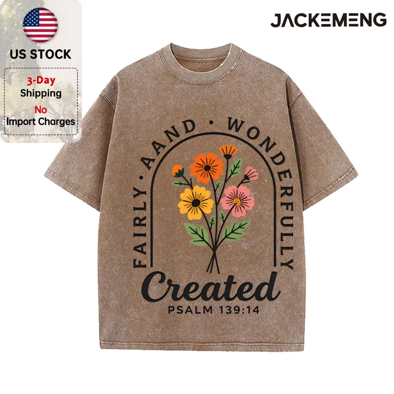 Oversized Washed Retro Floral Faith Streetwear Print Tshirt USA Stock Wholesale Y2K Casual Tee
