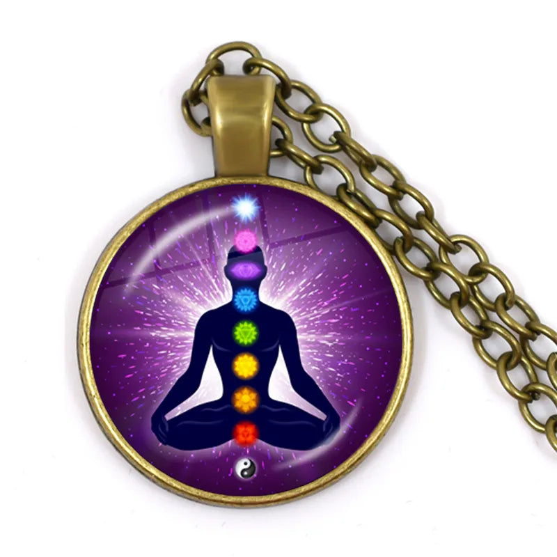 New Arrival 7 Chakra Reiki Healing Necklace Buddha Yoga Meditation Pendant Spiritual Hope Jewelry Chain Statement Necklace Gift
