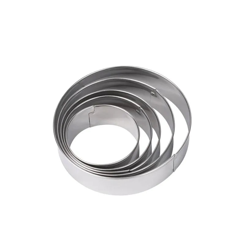 5PCS/Set Round Stainless Steel Biscuit Mould Portable Cake Fondant Mold Kitchen Gadgets Baking Accessories Cookie Cutter