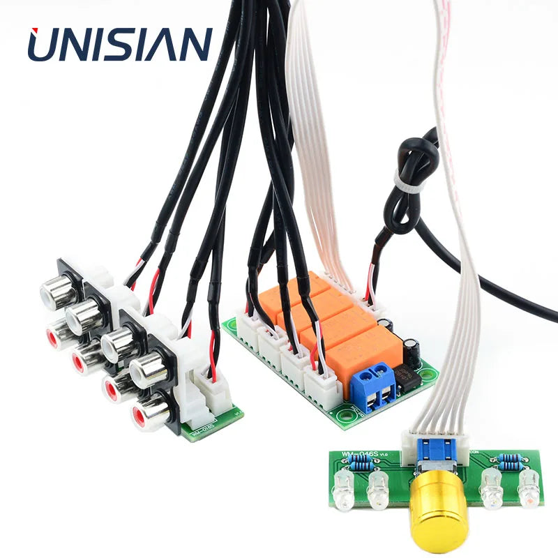 UNISIAN Audio Switch Input Selection board Relay 4-way sound Signal Input 1 way out Potentiometer control Switching for amplifer