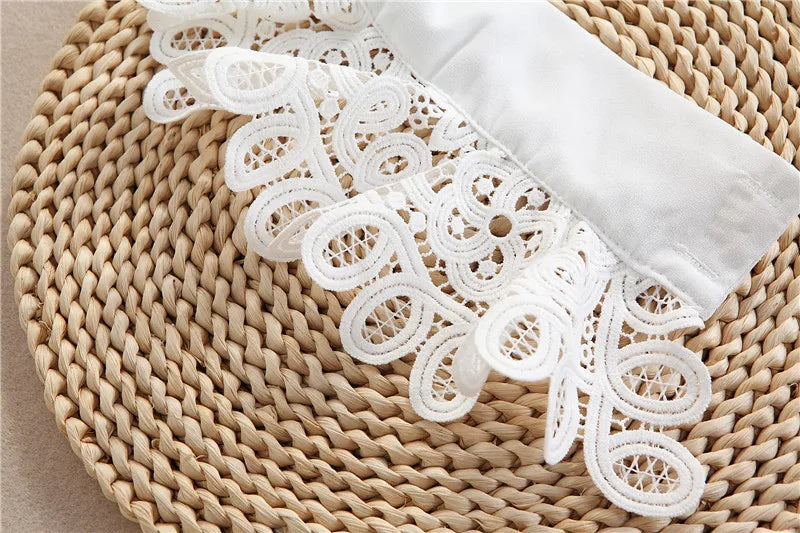 Women Hollow Detachable Sleeve Fake Cuffs Ladies Detachable Shirt Multi Layer Ruffles Solid Color White False Cuffs Wristband