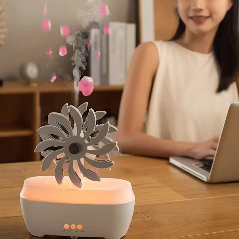 Spinning Windmill Aroma Diffuser Humidifier with Essential Oil Spray for Aromatherapy Colorful Lighting Remote Control YS