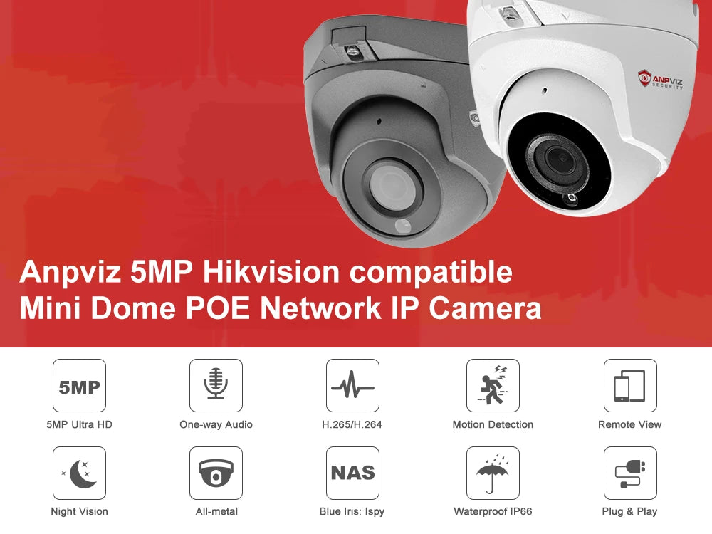 Anpviz 5MP POE IP Camera Indoor Mini Dome Security Video Surveillance Audio Built-in Mic H.265 VideoLink App IR 30M CCTV Camera