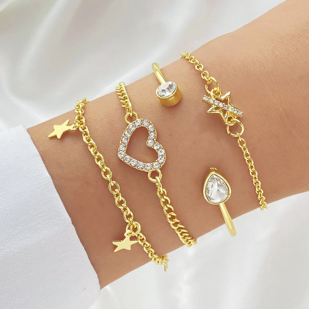 New Cute Cat Geometric Diamond Gold Metal Bracelets for Women Crystal Twisted Gold Color Metal Bangle Fashion Jewelry Gifts