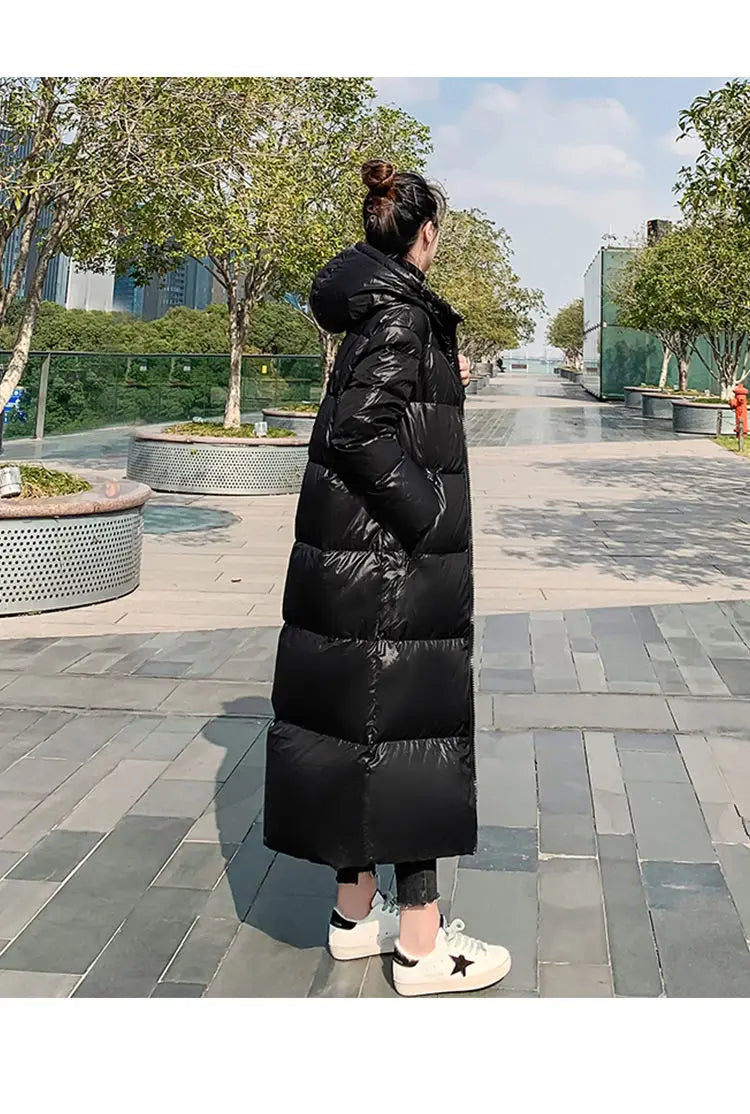 2026 New Thicken Snow Parkas Fashion Windproof Glossy Down Cotton Hooded Women Jacket Winter Loose Long Coat 4XL Ladies Outwear