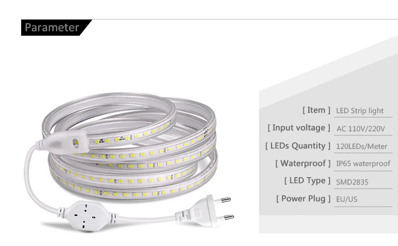 1-100M LED Tape AC220V LED 60-276LEDS With EU SMD 2835 5050 High Safety Brightness Flexible Strip Outdoor Waterproof Strip Light
