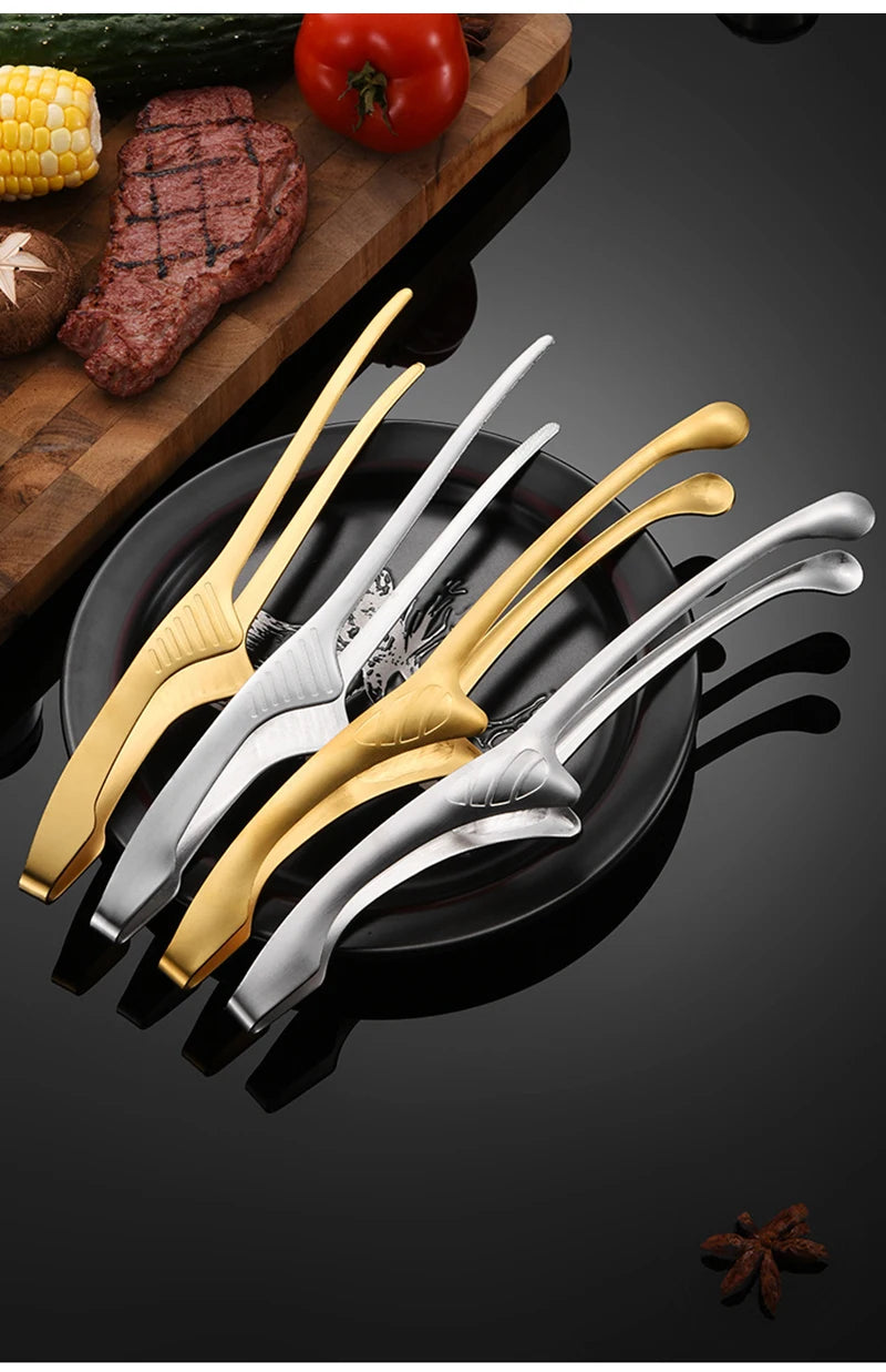430 Stainless Steel Food Tongs Korean Barbecue Bbq Steak Clip Multi-purpose Food Clips Kitchen Gadgets Barbecue Accessories