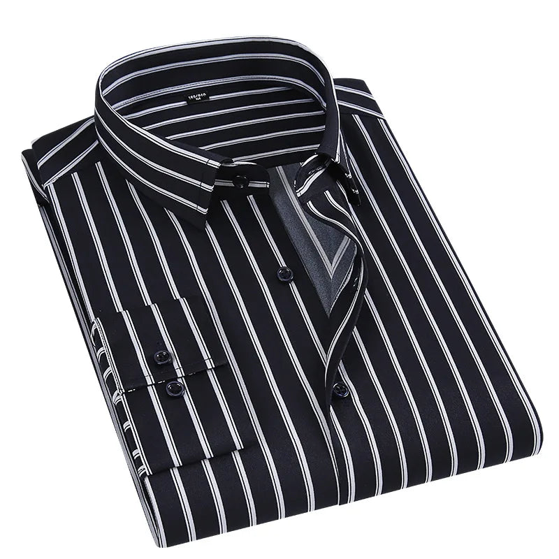 Men's Classic Stripe Satin Long Sleeve Shirt Breathable Business Office Dress for Autumn Season