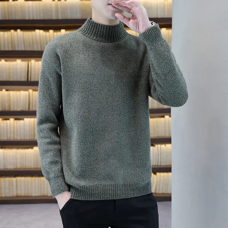 2023 Hot Sale Autumn and Winter Men's Casual Solid Color Long Sleeve Sweater Pullover O- Neck High Collar Knitted Men's  Sweater