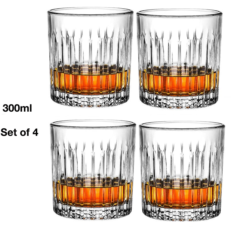 4PCS Fashion Whiskey Glasses, Scotch Whisky, Bourbon, Cocktails, RUM, Durable Whiskey Glasses