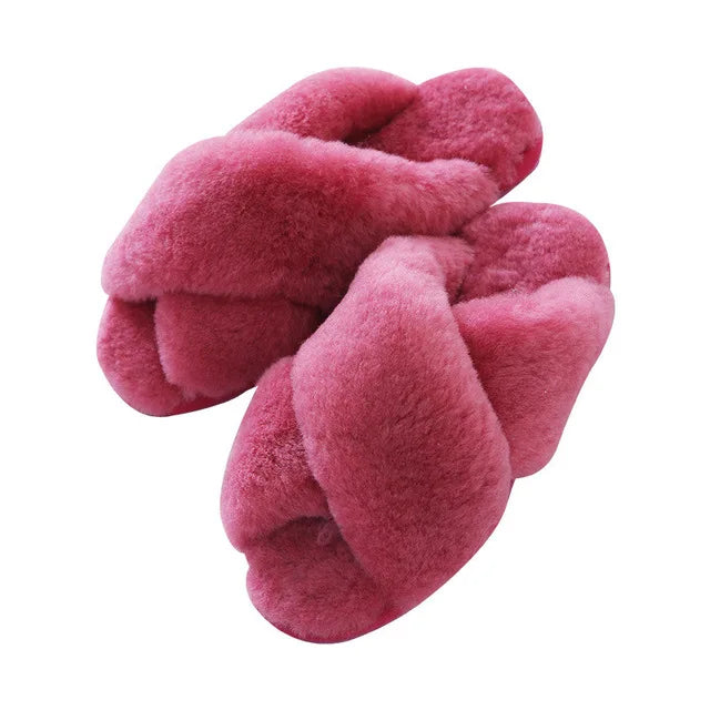 Women Indoor Slippers Real Wool 2023 Natural Sheepskin Home Slipper Winter Fur Slippers Wool Flip Flops Slipper Lady Home Shoes