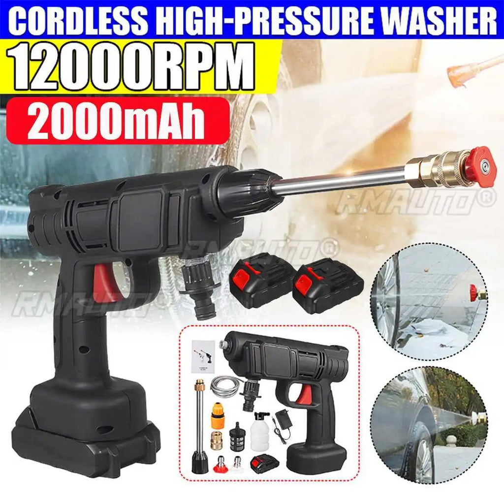 2000mAh Cordless High Pressure Washer Spray Water Gun Car Wash Pressure Water Nozzle Cleaning Machine for Makit 18V Battery