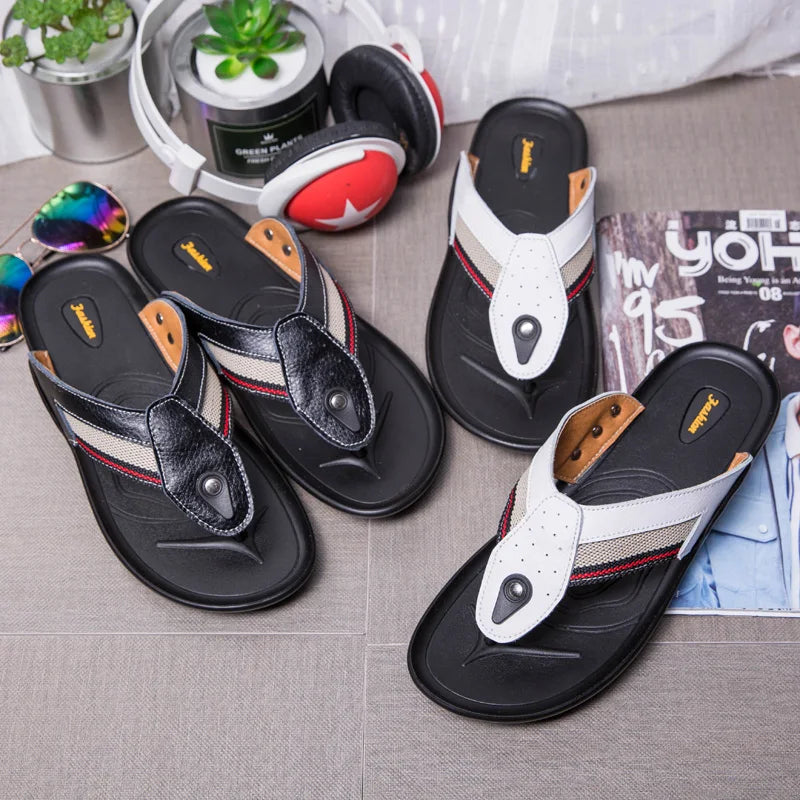 Men's Zoris Slippers Outside Sandals Flip Flops Beach Shoes Flats Sport Denim Leather Low-top Summer Breathable Casual Leisure