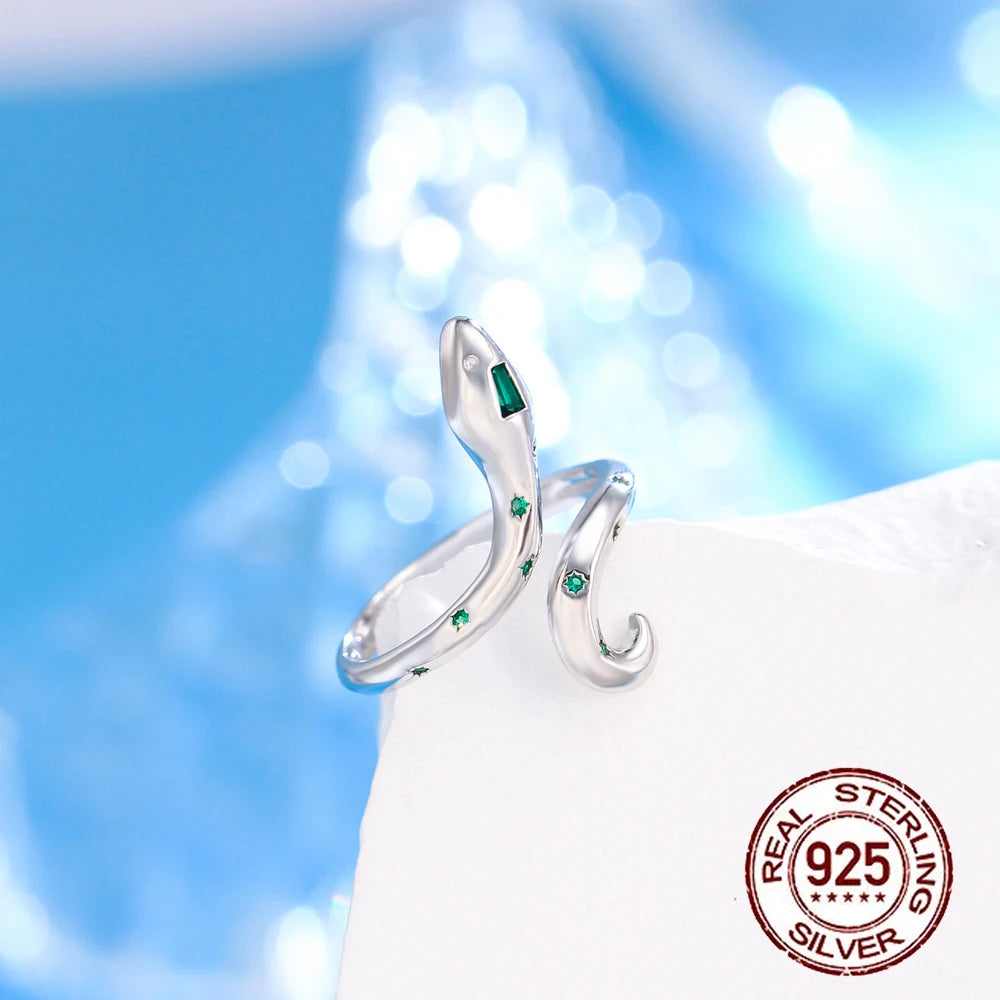 Fashion Design Cubic Zirconia 925 Sterling Silver Snake Ring Woman Bulk Resizable Ope Size Thin Snake Rings for Lady