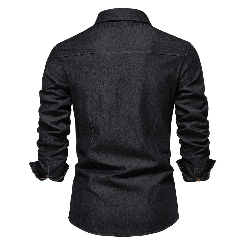 OEM Service Fashion Men Casual Cotton Jeans Shirt Long Sleeve Denim Blouse
