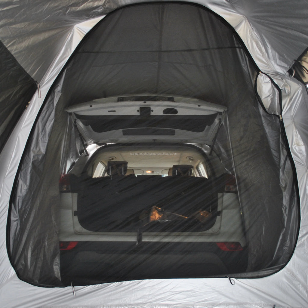 6-Person Size Car Rear Tent with Four Large Window Car Tailgate Tent Back SUV Tent with Large Awning, 6 Person Trunk Tent